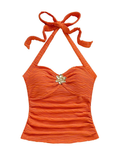 Women's V Neck Halter Tops Open Back