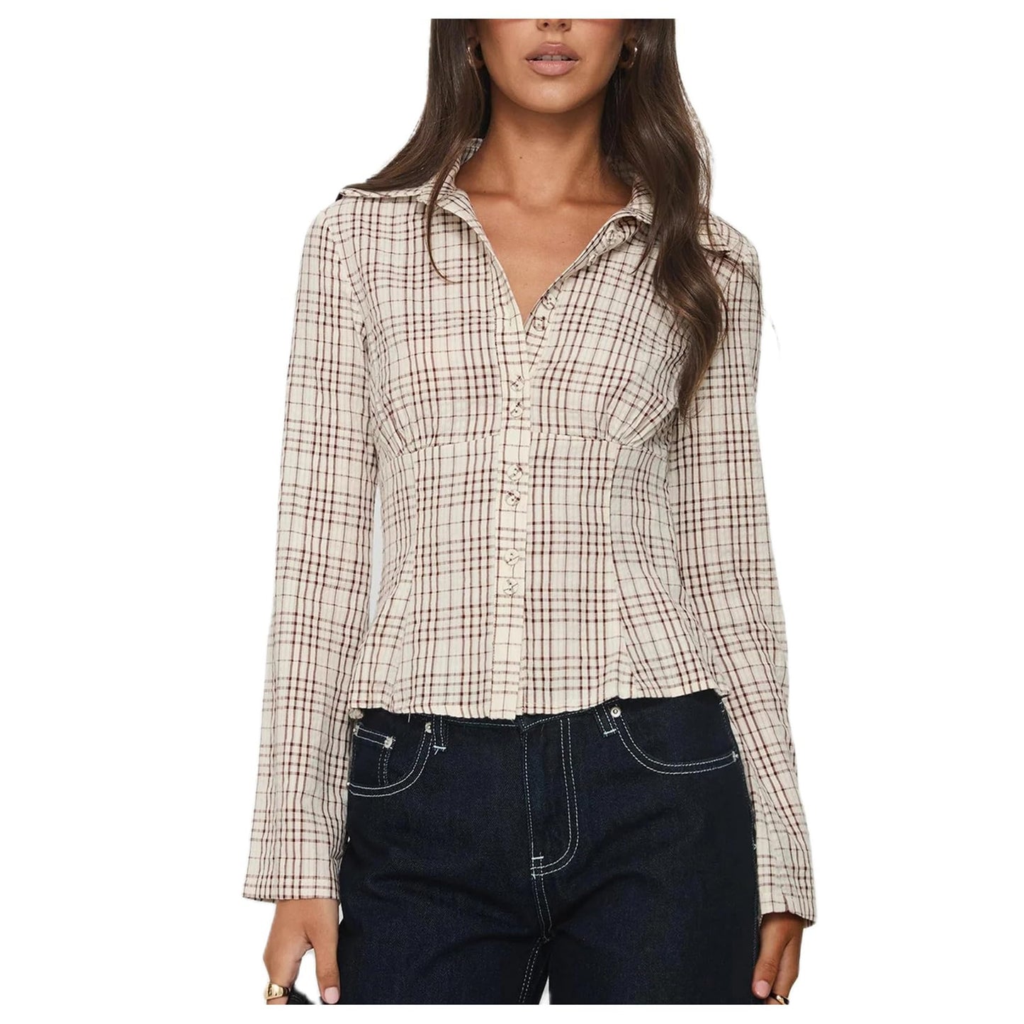 Women Slim Fit Button Down Striped Shirt
