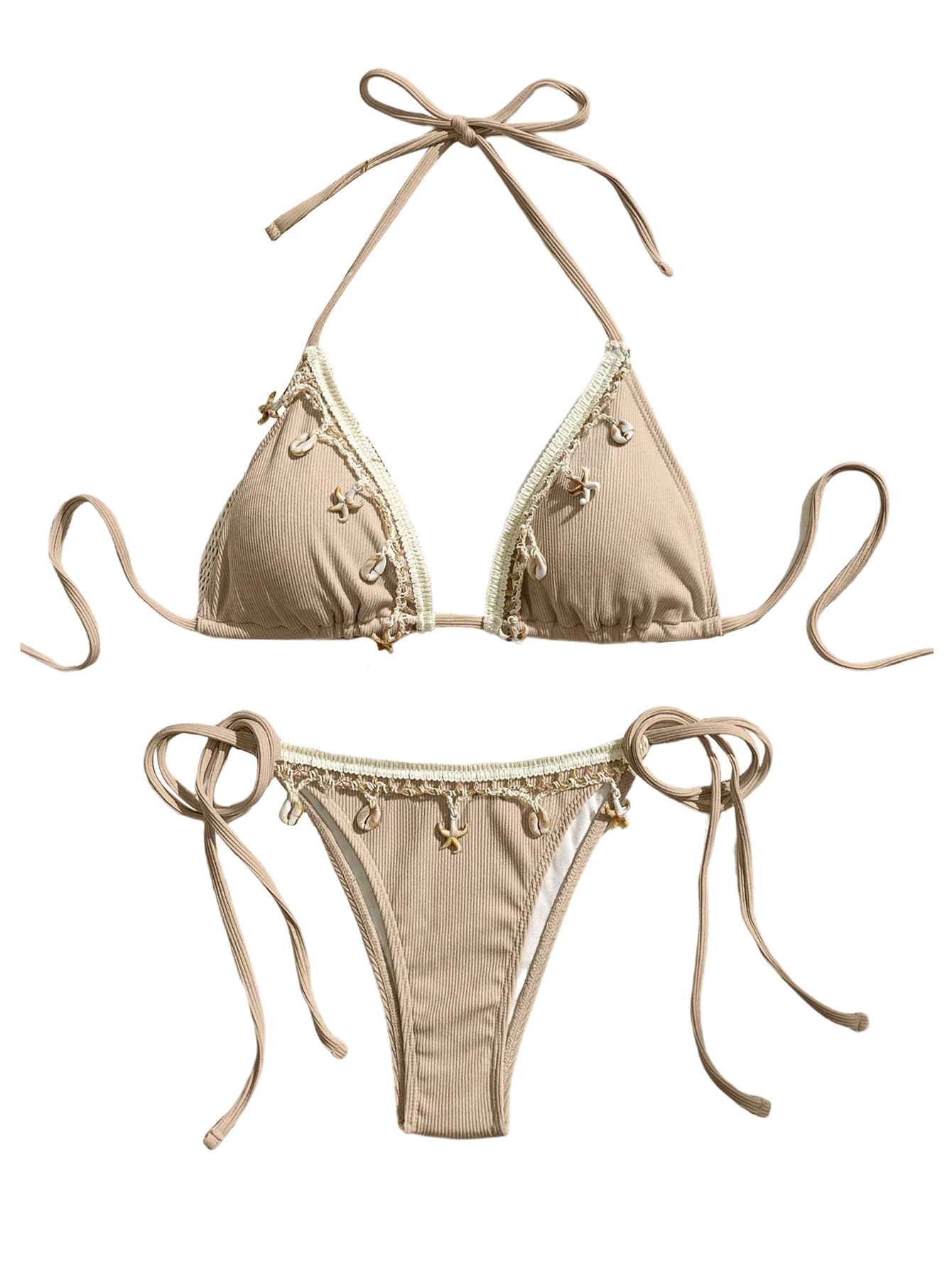 Women's 2 Piece Sexy Halter Triangle Bikinis Seashell Tie