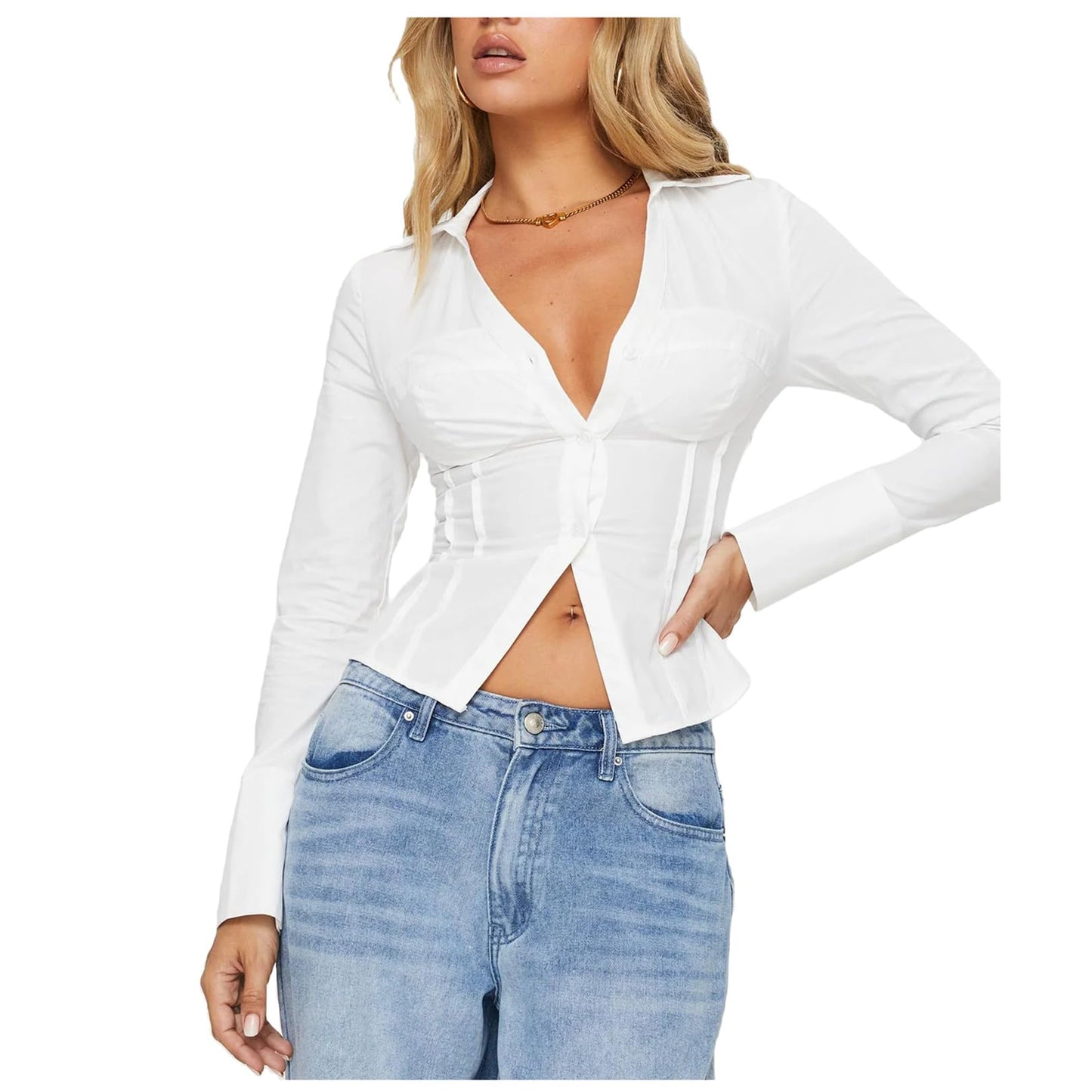 Women Slim Fit Button Down Striped Shirt