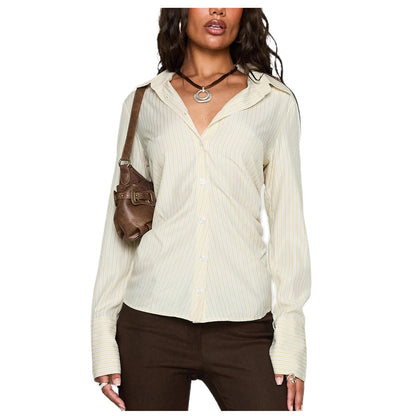 Women Slim Fit Button Down Striped Shirt