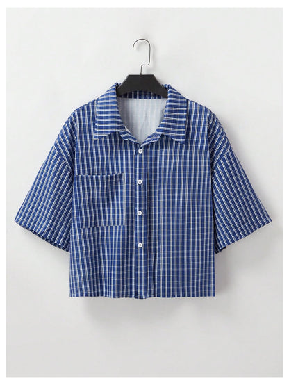 Men's Gingham Cropped Button Down Shirts