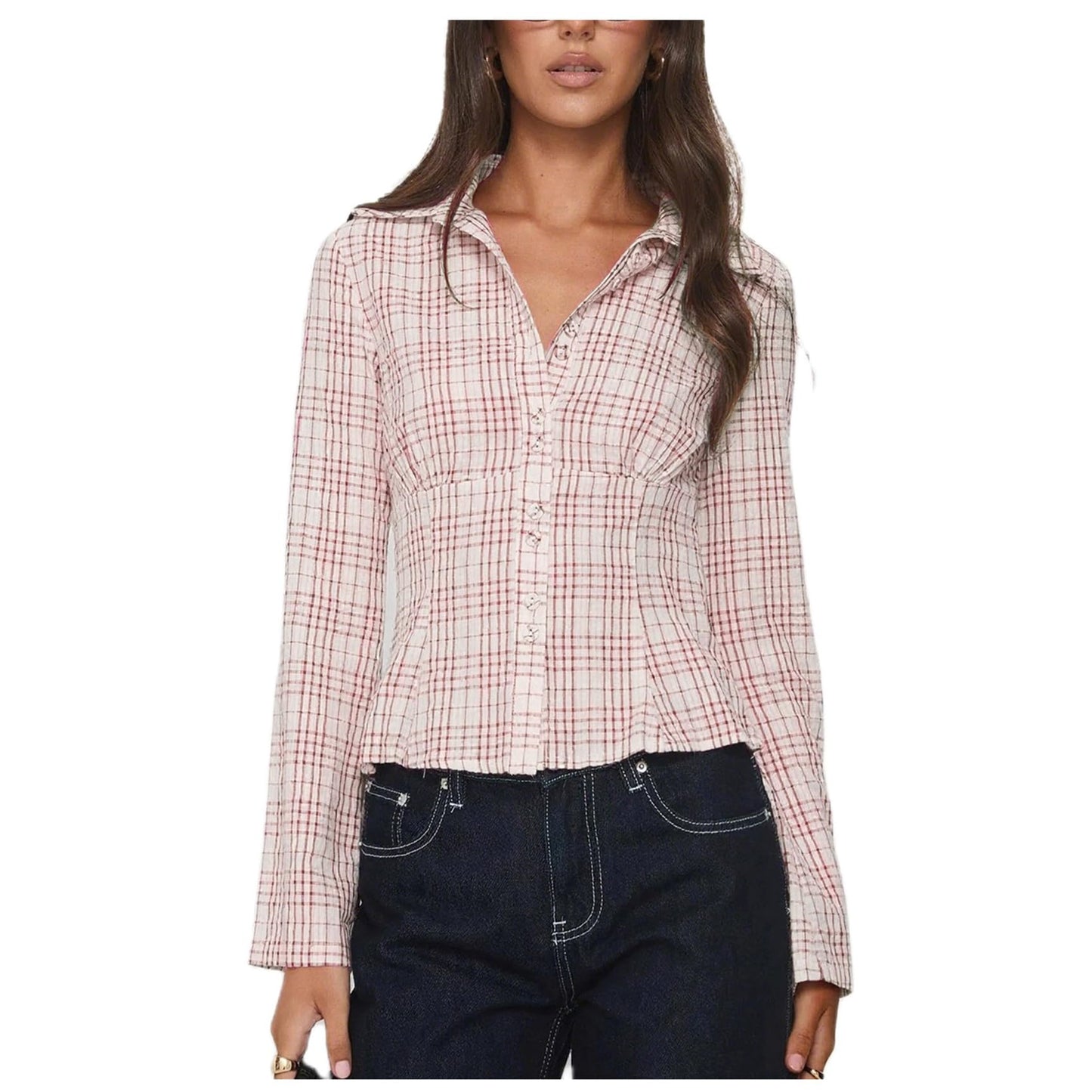 Women Slim Fit Button Down Striped Shirt