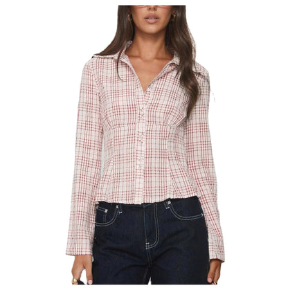 Women Slim Fit Button Down Striped Shirt