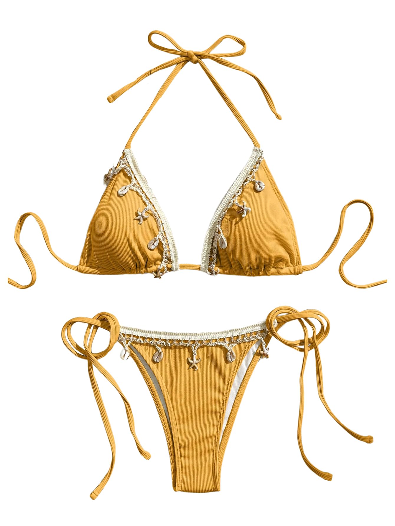 Women's 2 Piece Sexy Halter Triangle Bikinis Seashell Tie