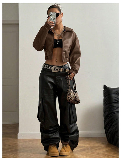 Women's Zip Up Motorcycle leather jacket