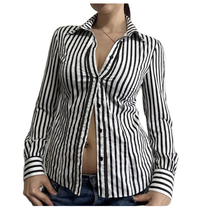 Women Slim Fit Button Down Striped Shirt