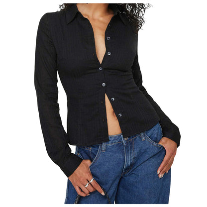 Women Slim Fit Button Down Striped Shirt