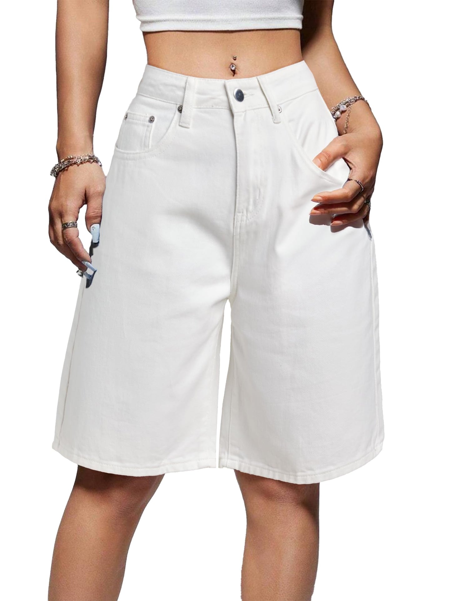 Women Baggy Jeans Jorts Outfits Mid-Low Waisted Denim