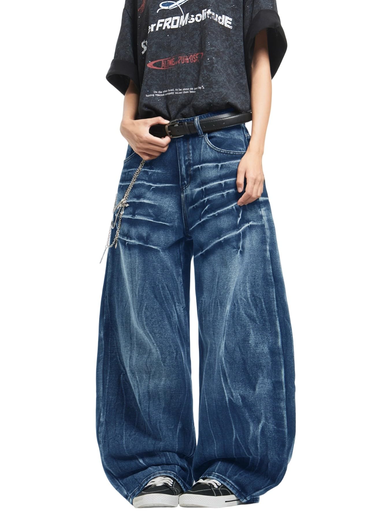 Mens Streetwear Hip Hop Baggy Wide Leg jeans