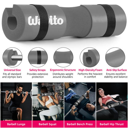 WALITO 7Pcs Barbell Pad Set for Hip Thrust - Squat Pad,Gym Accessories for Women with Bar Bad,Bench Press, with Gym Ankle Straps,Resistance Bands for Working Out,Lifting Strap,Carry Bag