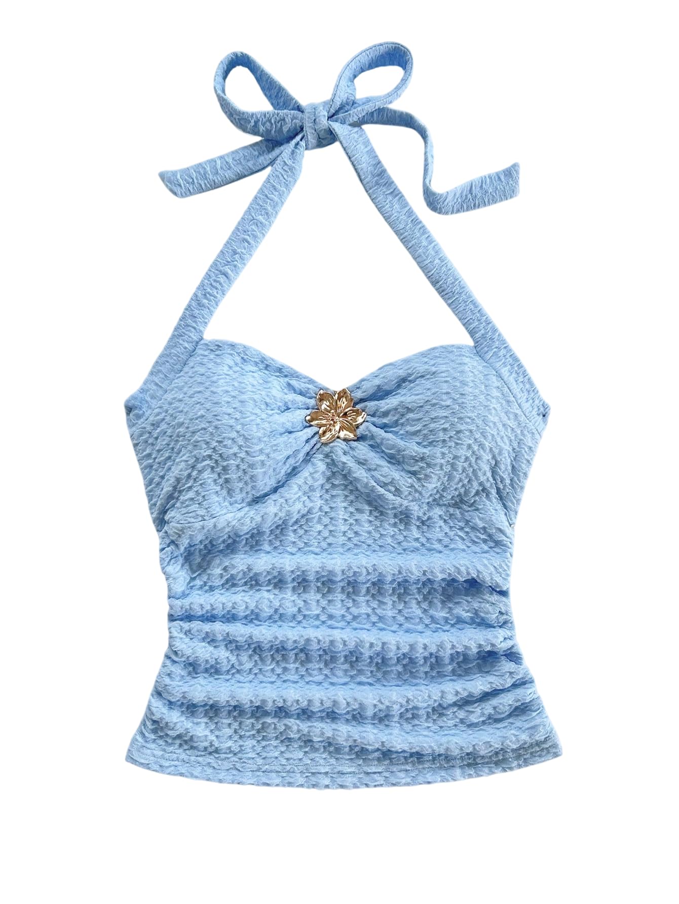 Women's V Neck Halter Tops Open Back