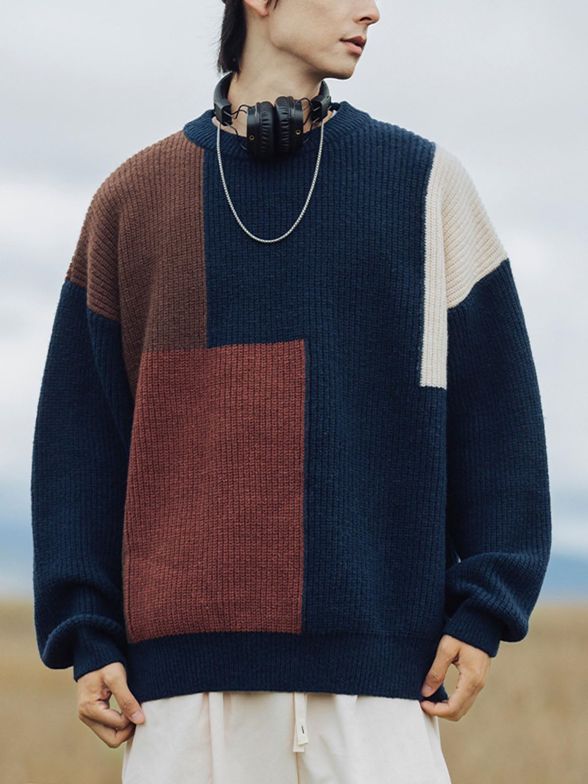 Mens Oversized Sweater Unisex Long Sleeve Cable Knit Sweaters