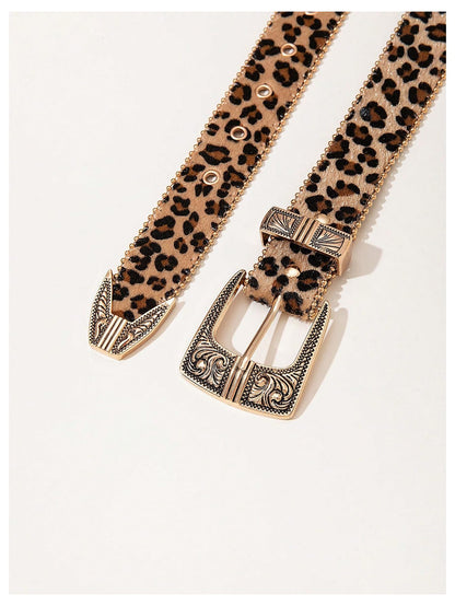 Leopard Print Belts for Women Faux Leather Y2K Belts