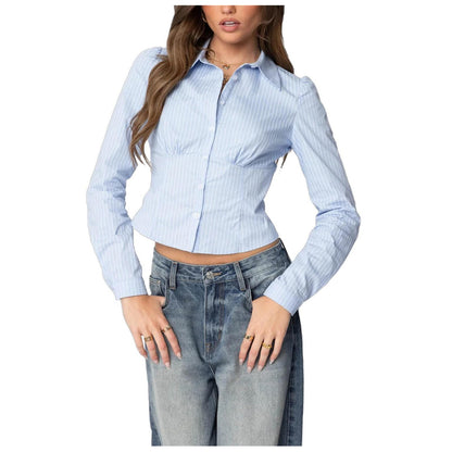 Women Slim Fit Button Down Striped Shirt