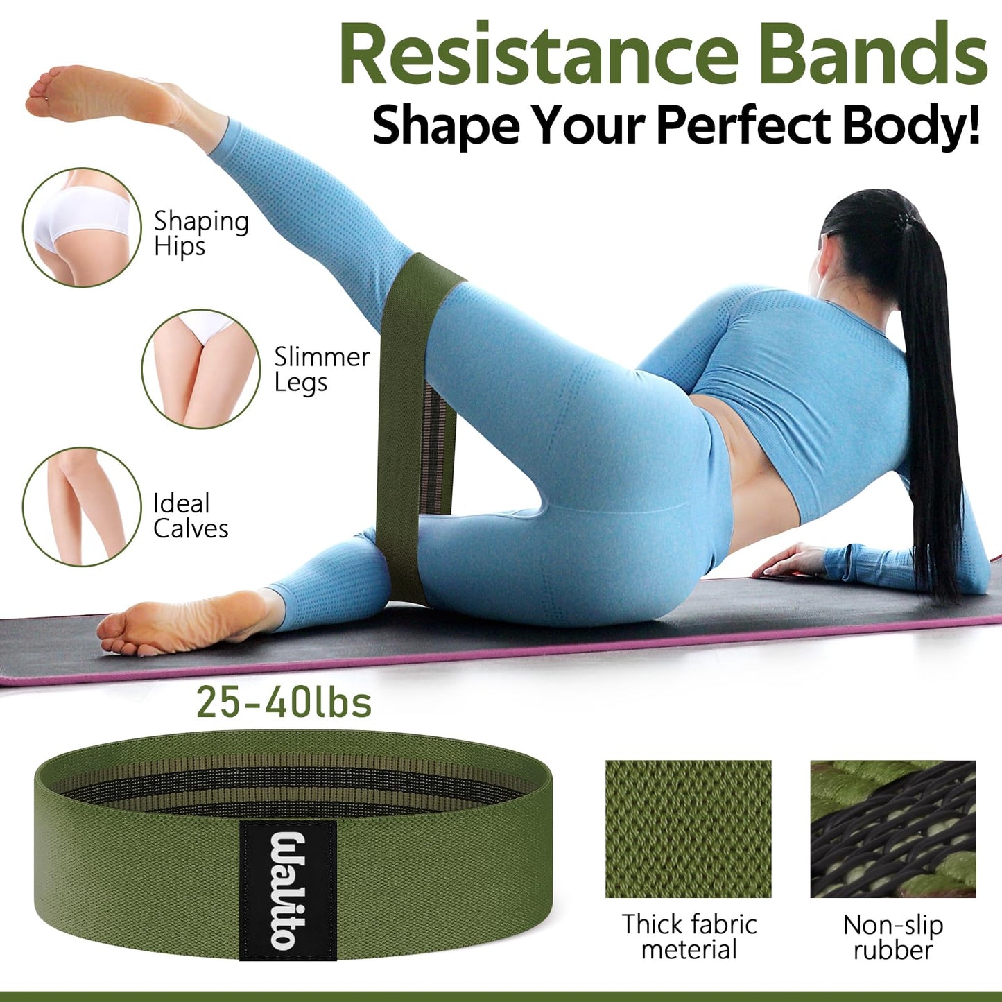 WALITO 7Pcs Barbell Pad Set for Hip Thrust - Squat Pad,Gym Accessories for Women with Bar Bad,Bench Press, with Gym Ankle Straps,Resistance Bands for Working Out,Lifting Strap,Carry Bag