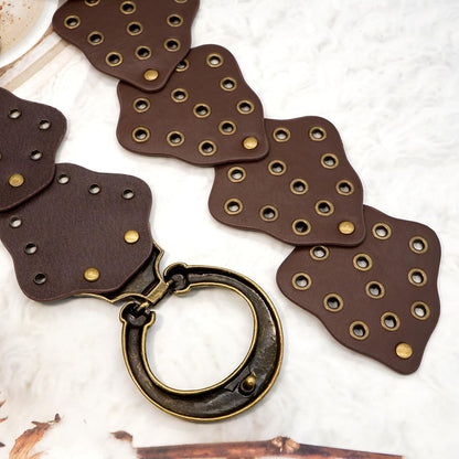 Wide Disc Belt for Women Vintage Hollow Boho Leather Belt Western Chunky Waist Belt Cowboy Metal Buckle Concho Belts