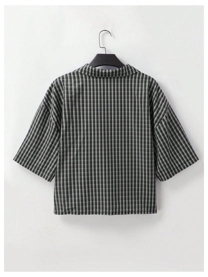 Men's Gingham Cropped Button Down Shirts