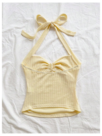 Women's V Neck Halter Tops Open Back