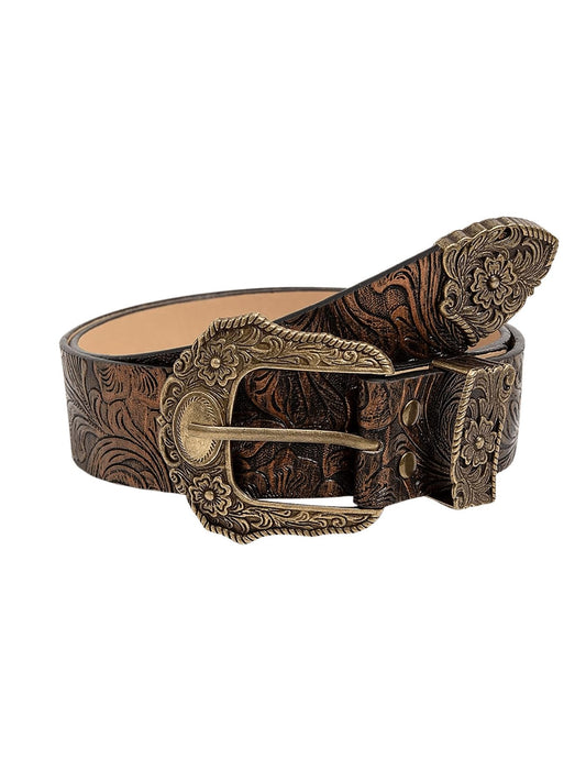 Floerns Leopard Print Belts for Women Faux Leather Y2K Belts with Carved Metal Buckle