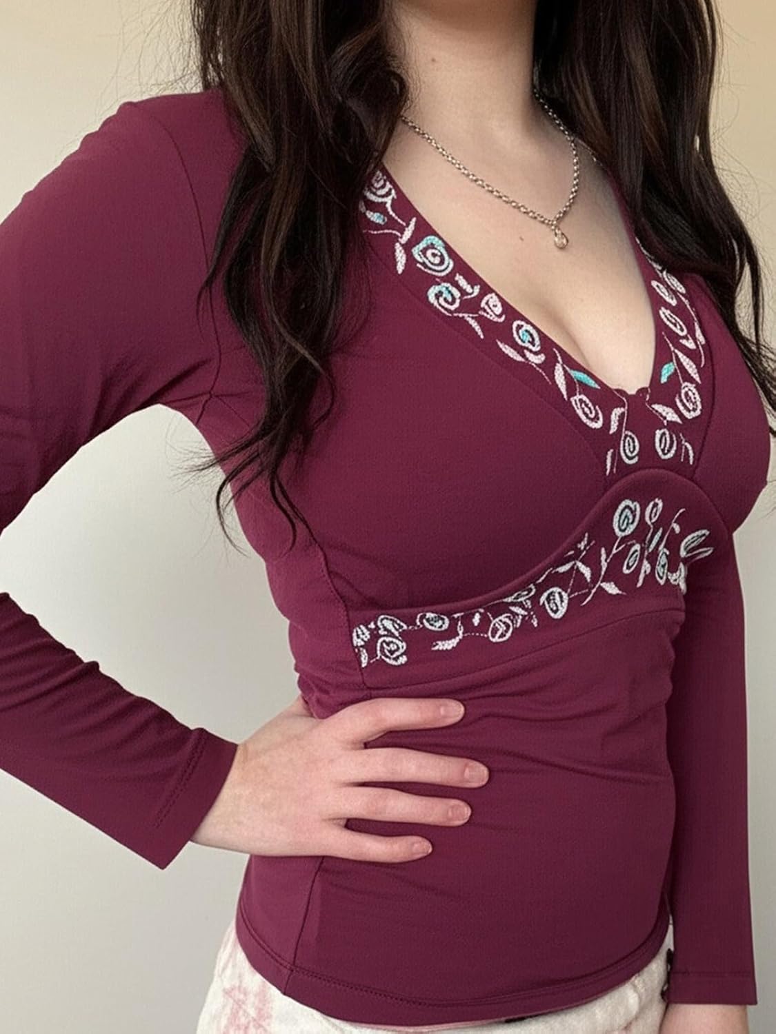 V Neck Floral Tops for Women