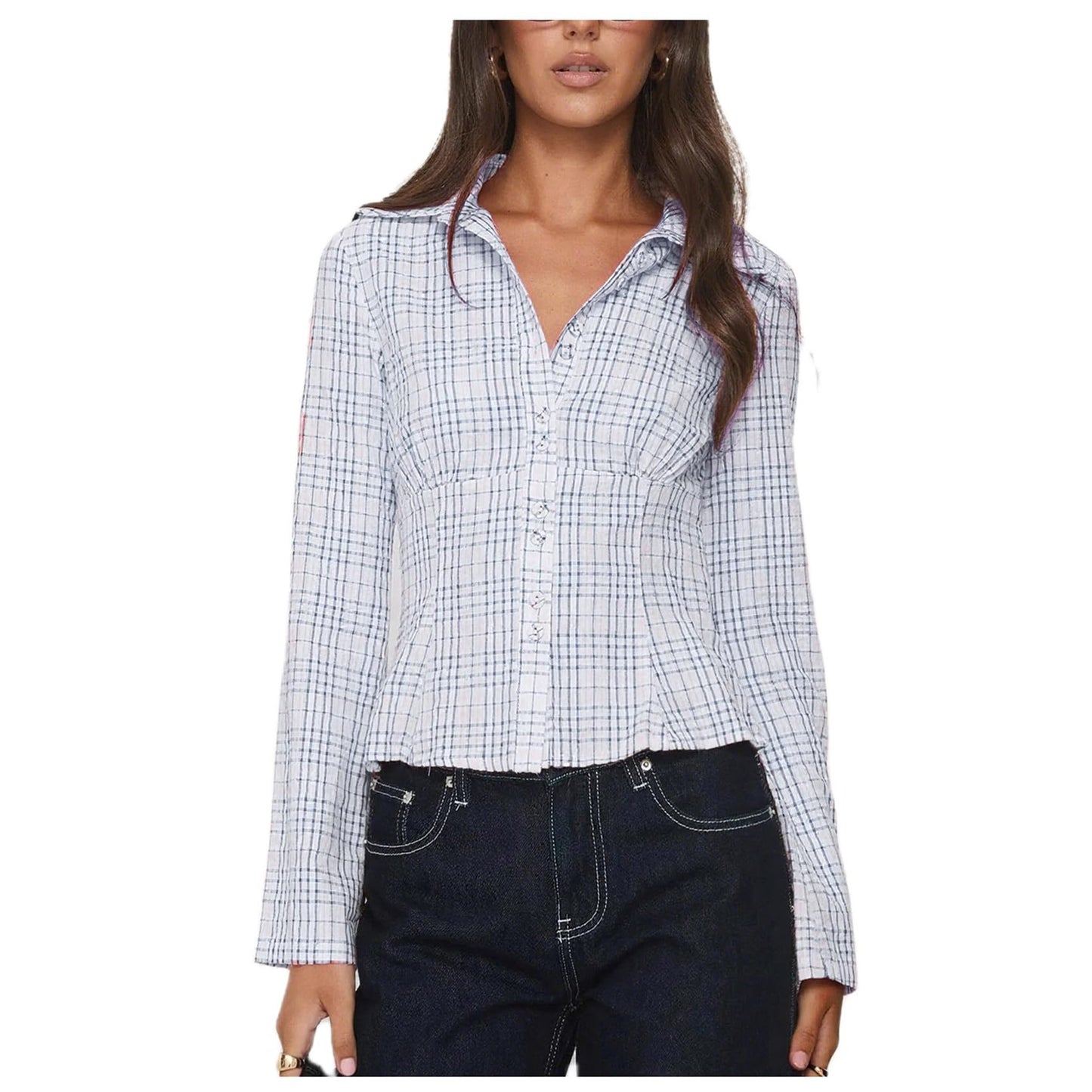 Women Slim Fit Button Down Striped Shirt
