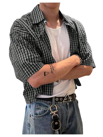 Men's Gingham Cropped Button Down Shirts