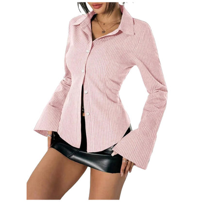 Women Slim Fit Button Down Striped Shirt