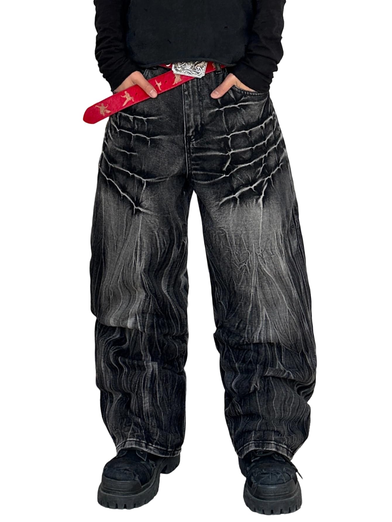 Mens Streetwear Hip Hop Baggy Wide Leg jeans