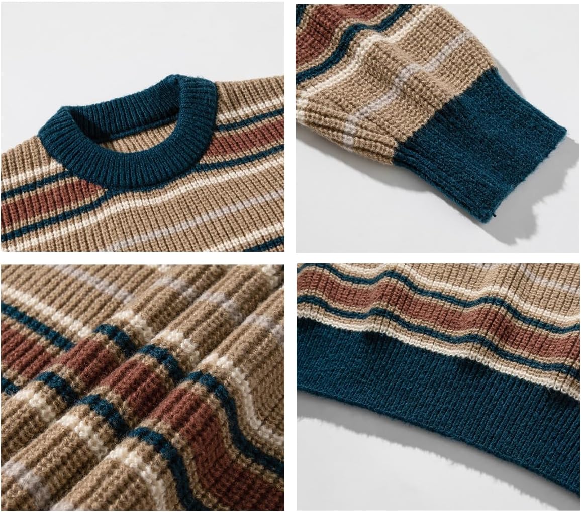 Mens Y2k Striped Sweater Vintage Knitted Pullover Tops