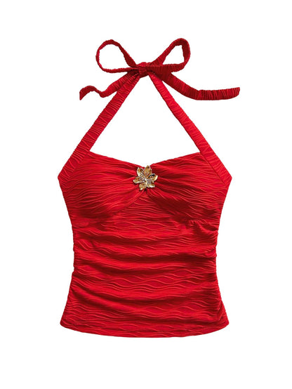 Women's V Neck Halter Tops Open Back