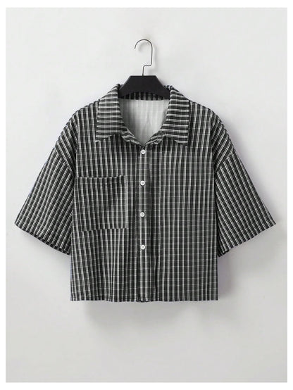 Men's Gingham Cropped Button Down Shirts