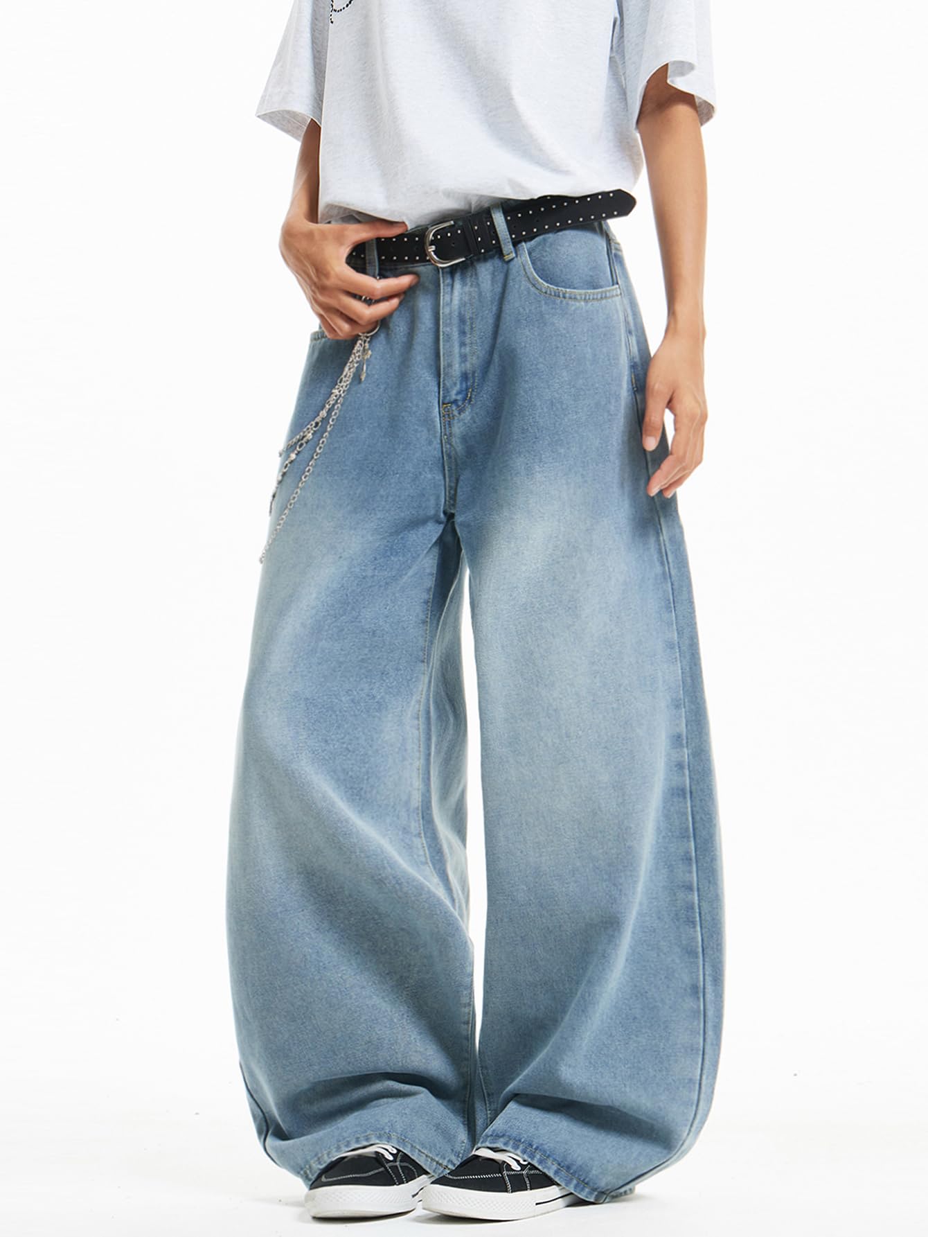 Mens Streetwear Hip Hop Baggy Wide Leg jeans