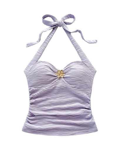 Women's V Neck Halter Tops Open Back