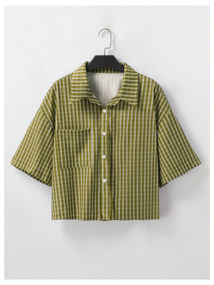 Men's Gingham Cropped Button Down Shirts