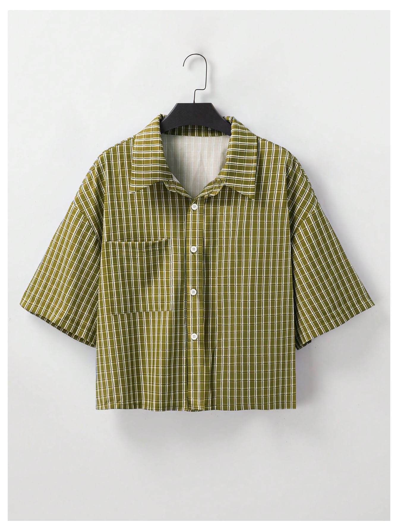 Men's Gingham Cropped Button Down Shirts
