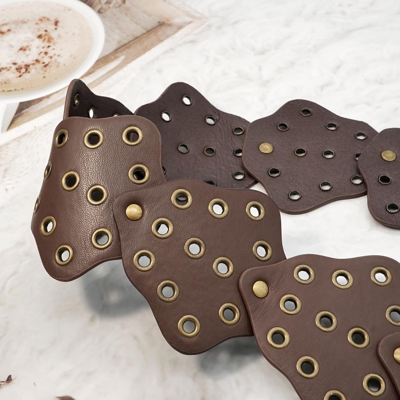 Wide Disc Belt for Women Vintage Hollow Boho Leather Belt Western Chunky Waist Belt Cowboy Metal Buckle Concho Belts