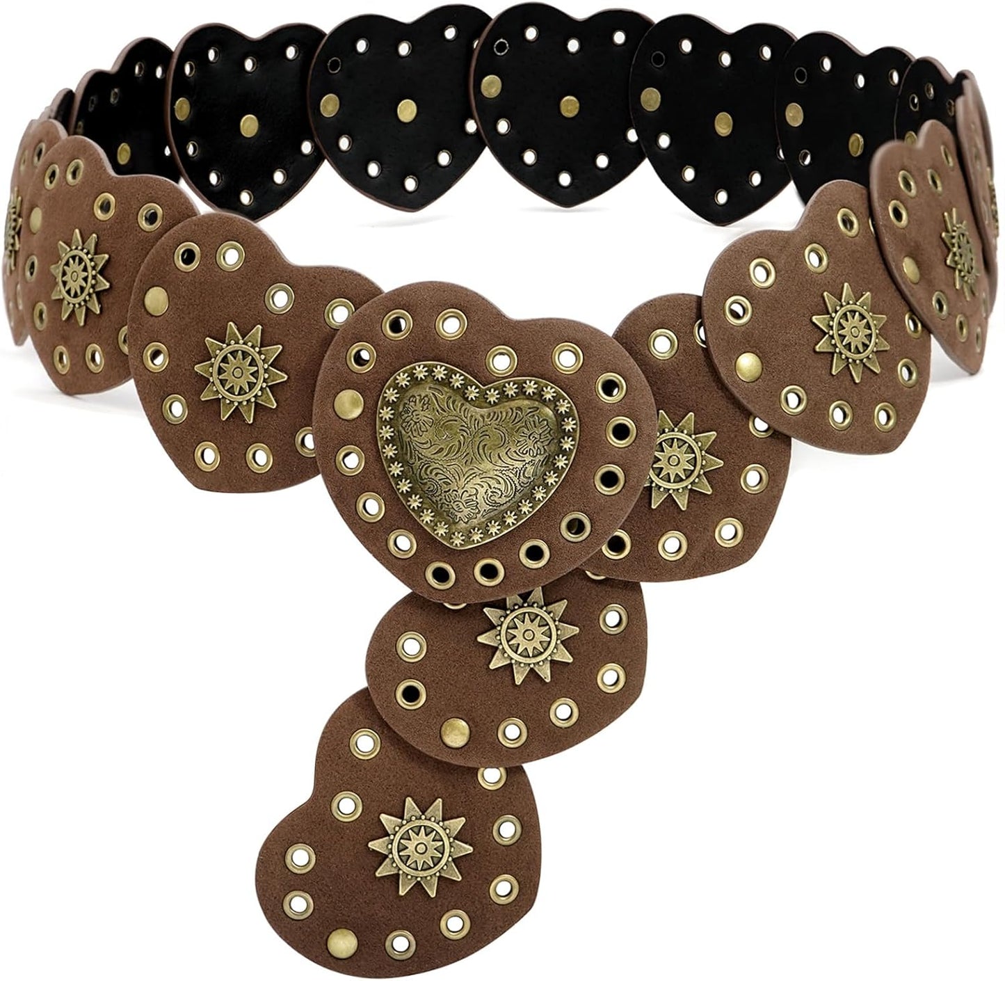 Wide Disc Belt for Women Vintage Hollow Boho Leather Belt Western Chunky Waist Belt Cowboy Metal Buckle Concho Belts