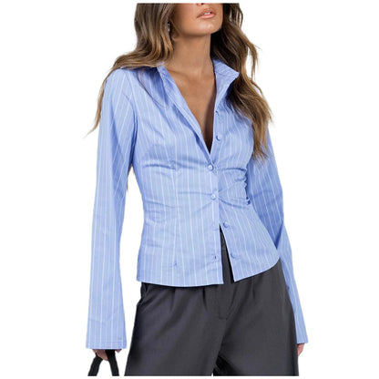 Women Slim Fit Button Down Striped Shirt