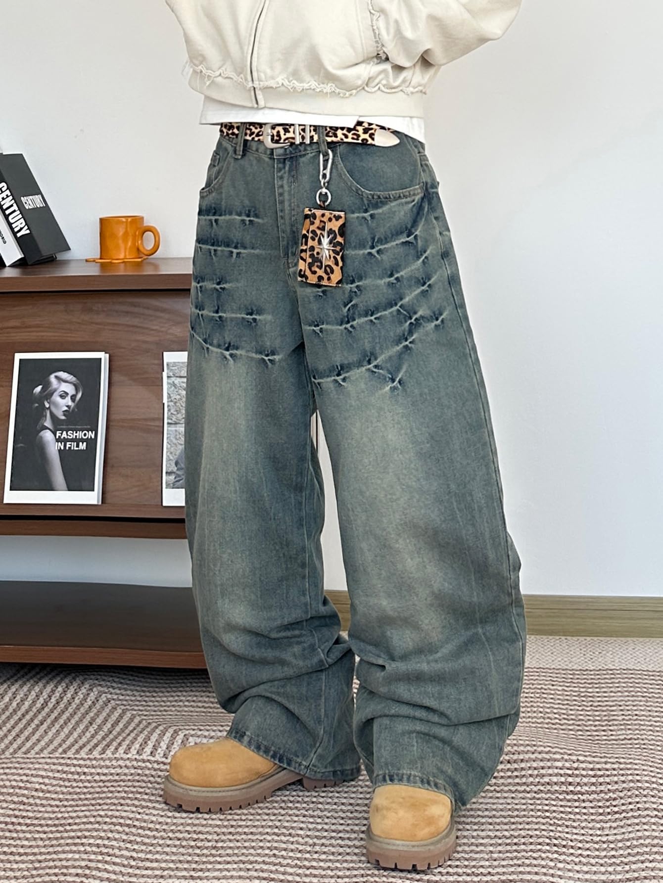 Mens Streetwear Hip Hop Baggy Wide Leg jeans