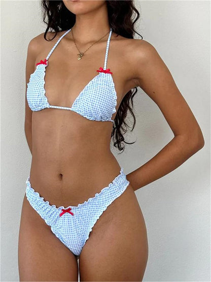 Women Y2k Bikinis Sets  Bows Halter Tie Up Bikini