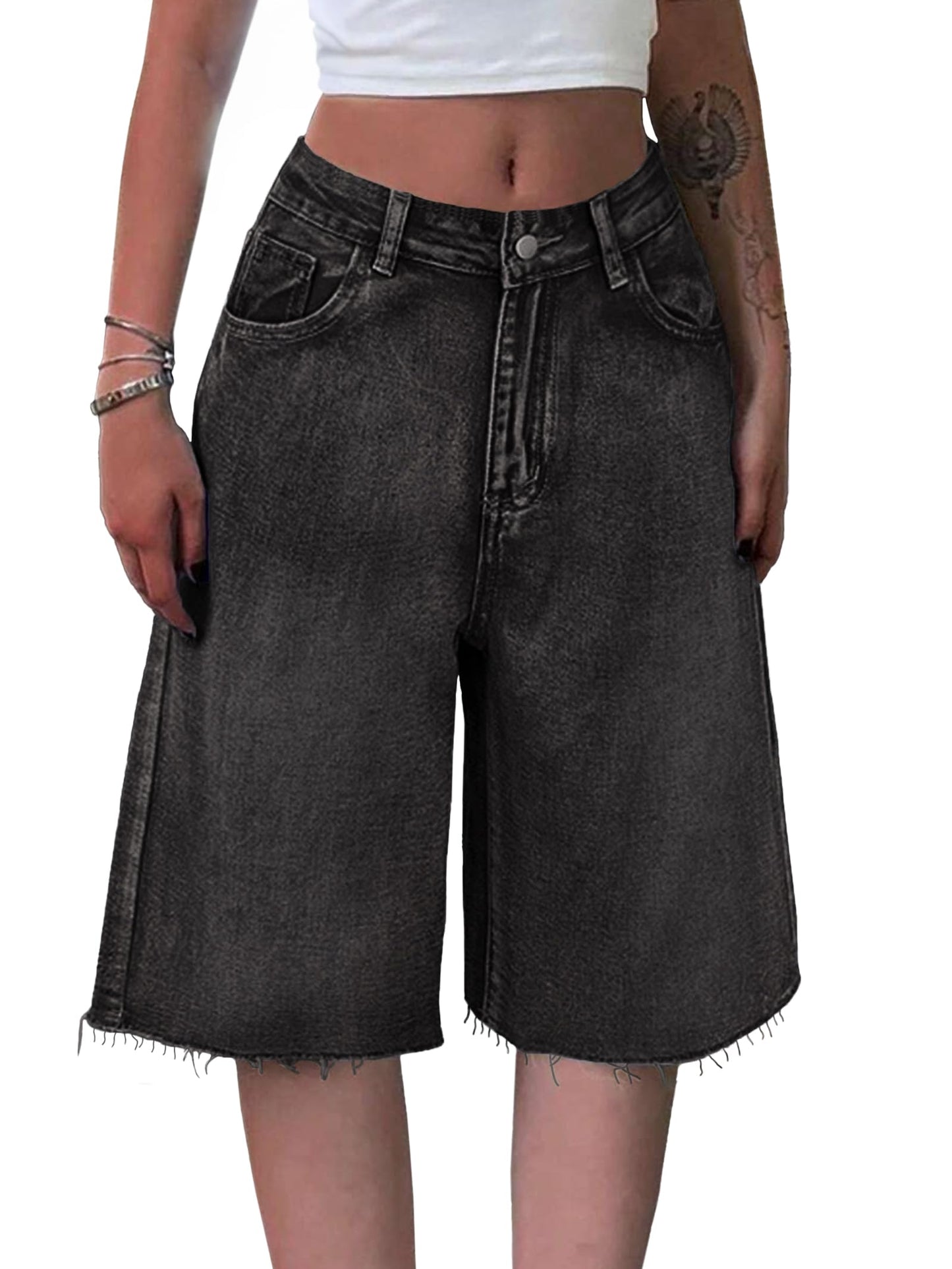Women Baggy Jeans Jorts Outfits Mid-Low Waisted Denim