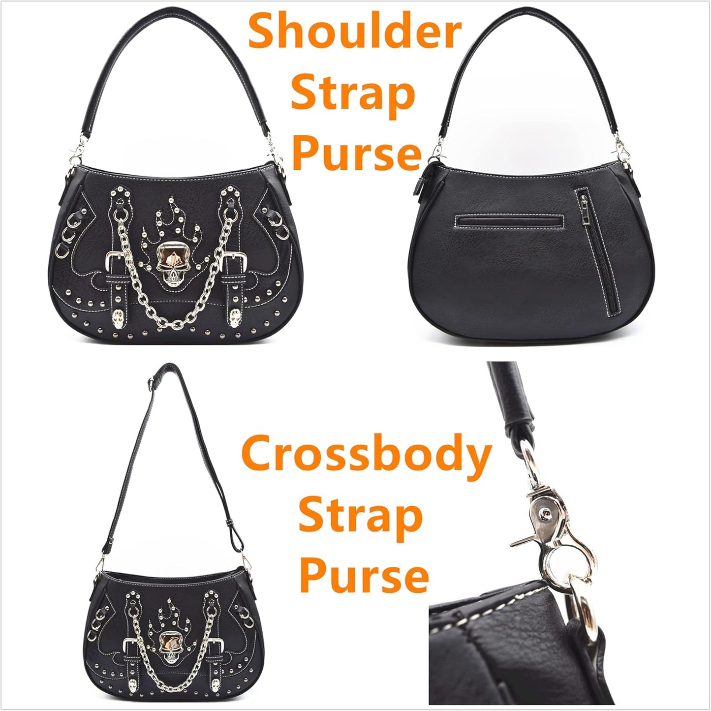 Punk Gothic Rock Metallic Skull Chain Purse