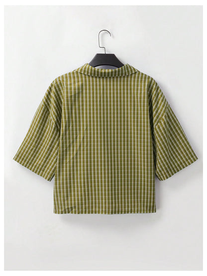 Men's Gingham Cropped Button Down Shirts