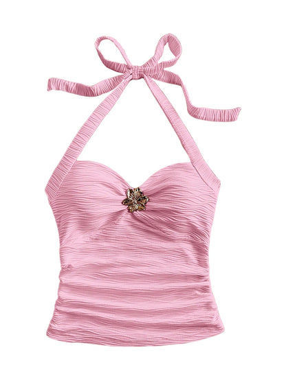 Women's V Neck Halter Tops Open Back