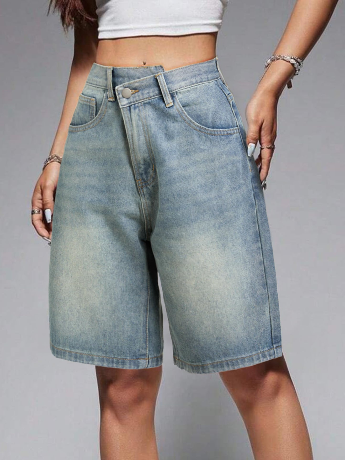 Women Baggy Jeans Jorts Outfits Mid-Low Waisted Denim