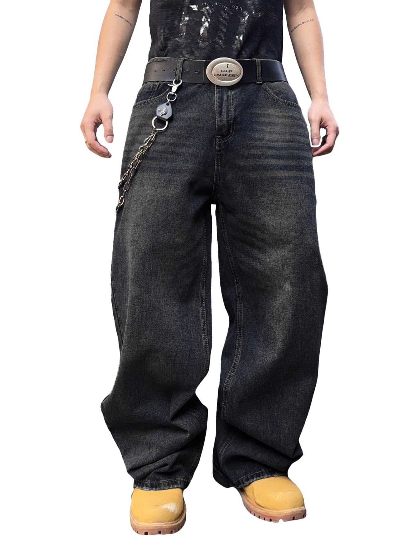 Mens Streetwear Hip Hop Baggy Wide Leg jeans