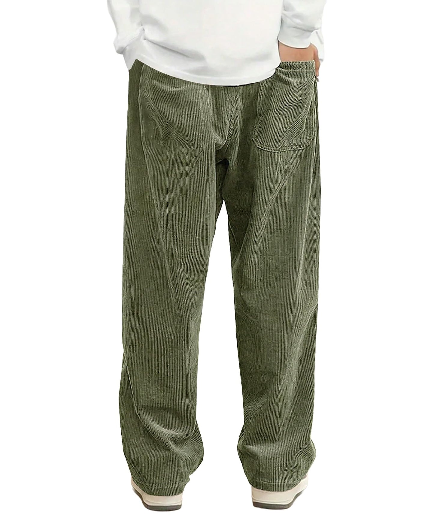 Mens Corduroy Casual Pants Fashion Loose Fit Wide Leg Pants Straight Sweatpants Elastic Waist Drawstring