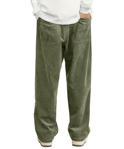 Mens Corduroy Casual Pants Fashion Loose Fit Wide Leg Pants Straight Sweatpants Elastic Waist Drawstring