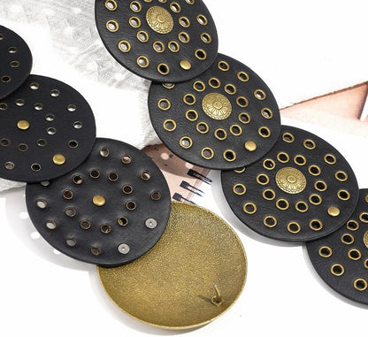 Wide Disc Belt for Women Vintage Hollow Boho Leather Belt Western Chunky Waist Belt Cowboy Metal Buckle Concho Belts